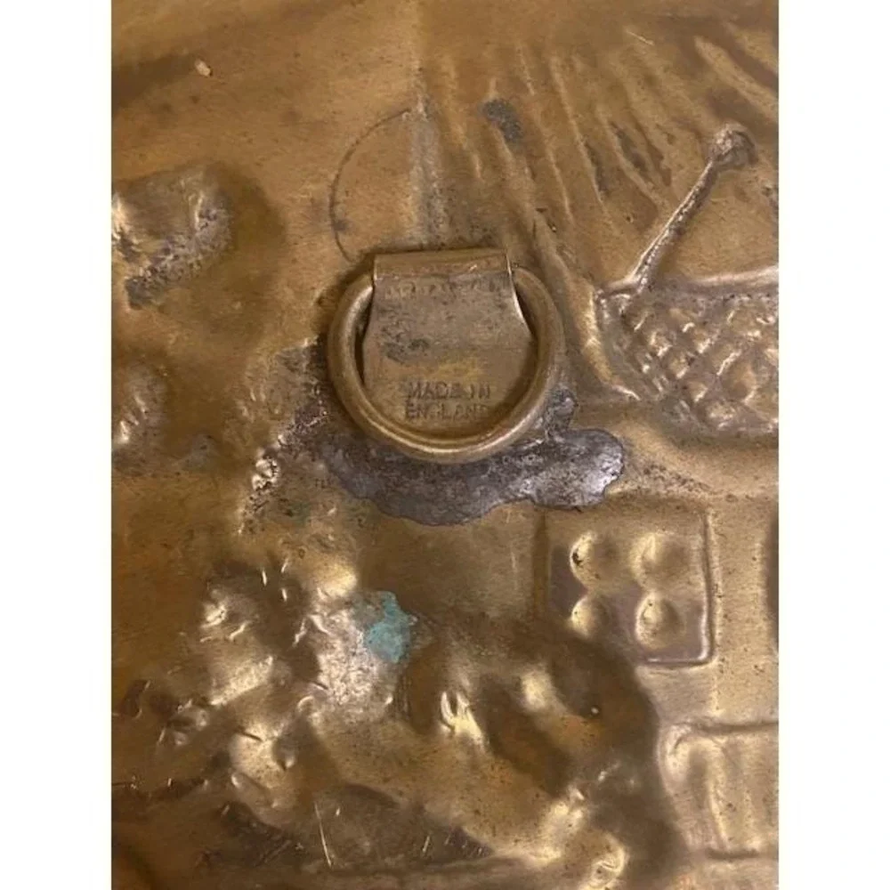 Vintage Peerless England Embossed Brass Wall Hanging Plates Tavern Scenes Set 2